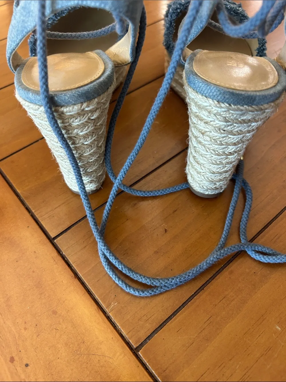 Michael Kors Denim Espadrille Wedge Sandals Ankle Tie Size 6.5 EUC